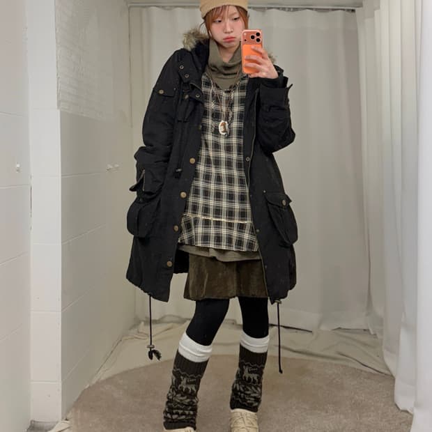 빈티지 카키 데일리 그런지 모리 코디 세트