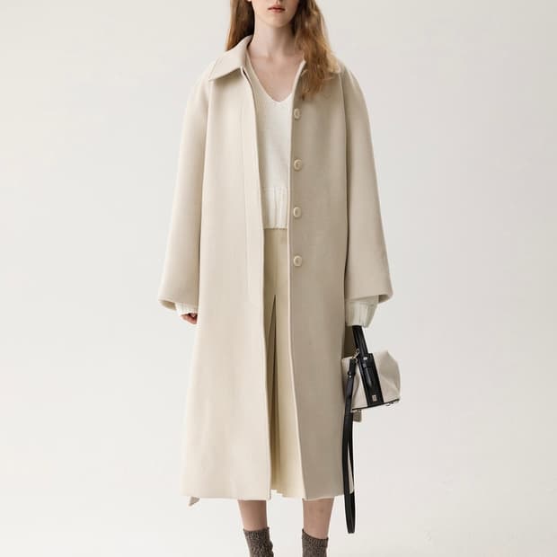 킨더살몬 오버핏 싱글 코트 크림