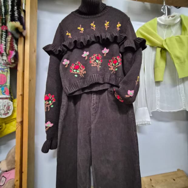 자라 자수프릴니트.코듀로이 와이드