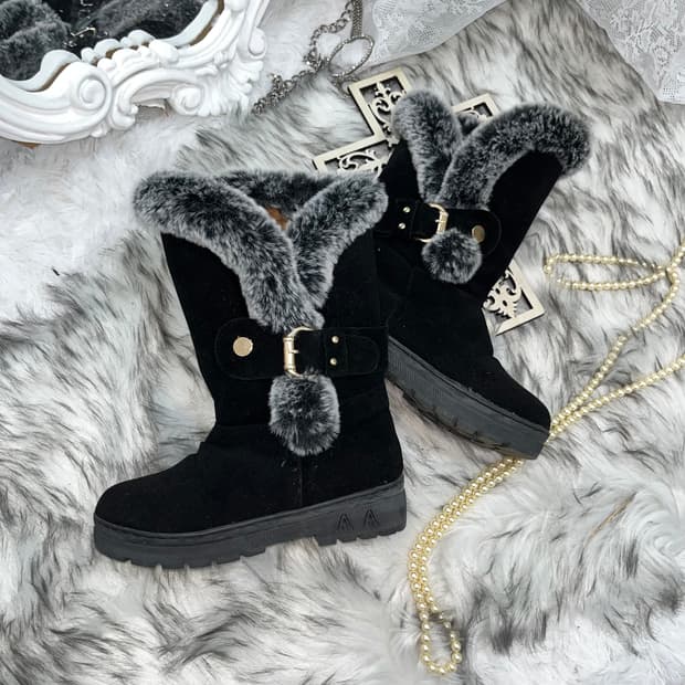 빈티지 블랙 퍼 부츠