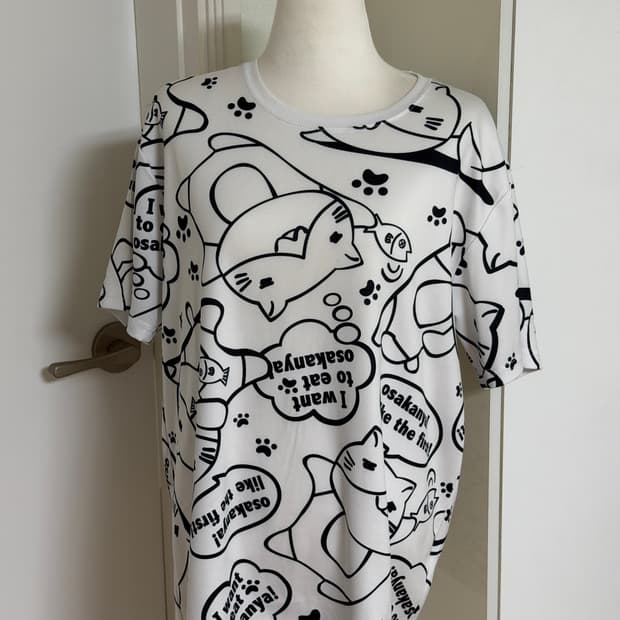 네코부치 화이트 고양이 프린팅 반팔