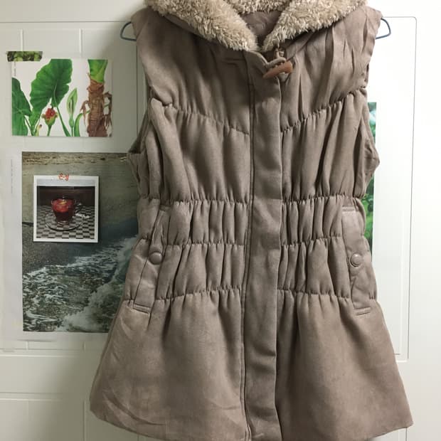 일본빈티지 라떼 히메갸루 로걀 퍼 후드 조끼 베스트 대장 모리걸 하구미