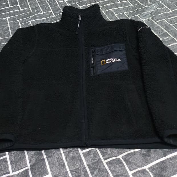 내셔널지오그래픽 스탠드넥 뽀글이 짚업자켓 블랙 (S)