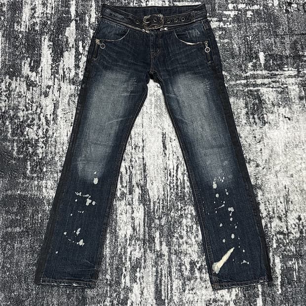 {UNKNOWN} Paint Splatter Zip Belt Denim 