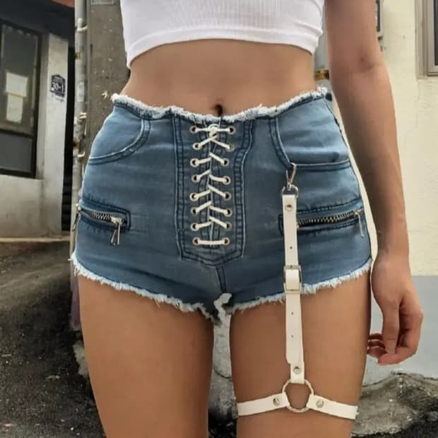 (색상 올블랙)아일렛 하이웨스트 반바지+하네스