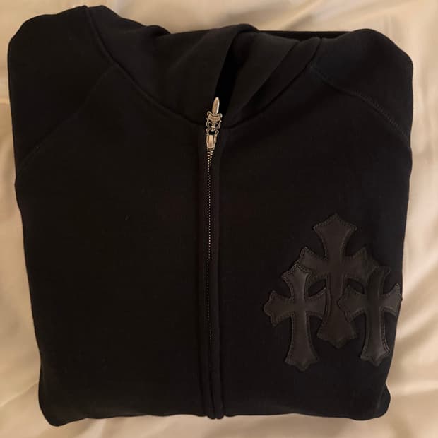 크롬하츠 세메터리 크로스 레더 후드집업 L 새상품