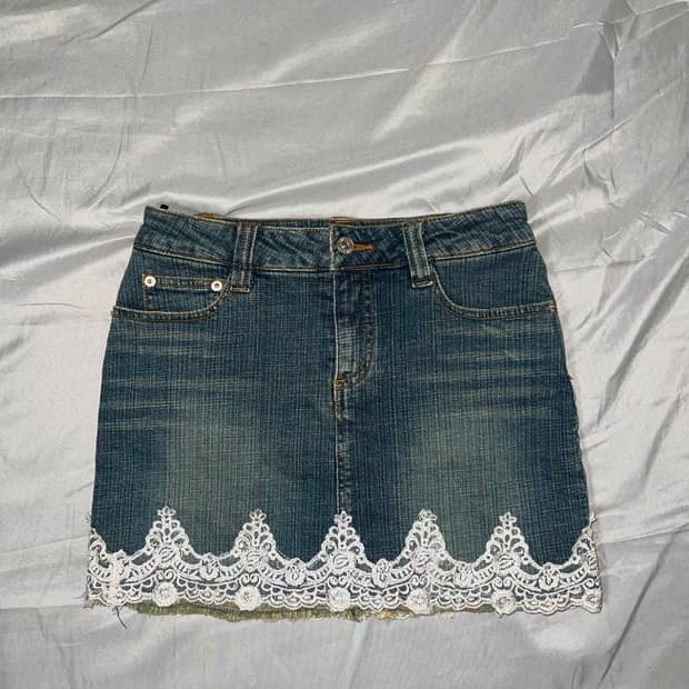 ✨vintage lace denim skirt 워싱 레이스 청치마✨