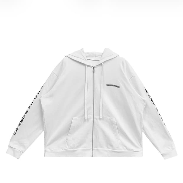 크롬하츠 스크롤 로고 플리스 집업 후드 화이트 