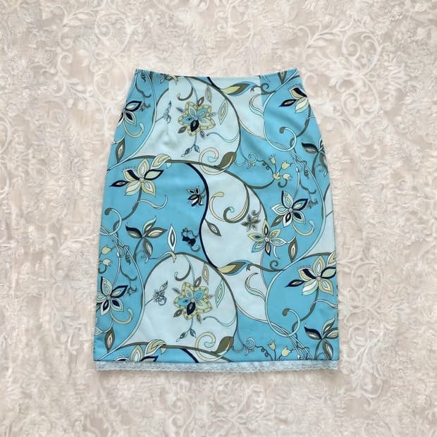 Mint fairy floral lace trim skirt