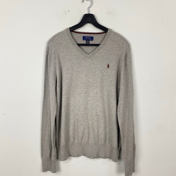 폴로 랄프로렌 그레이 브이넥 코튼 니트 XL <663>
