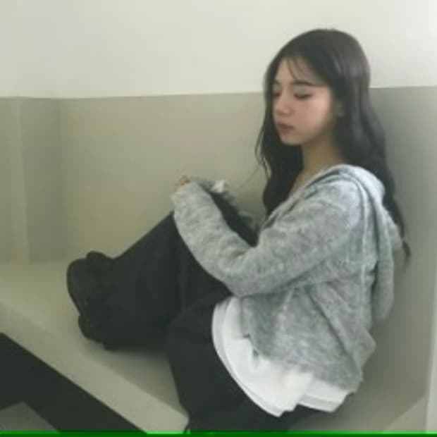 멜란지 펀칭 후드 가디건