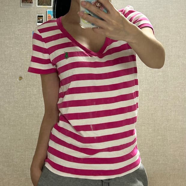 폴로 스트라이프 브이넥 반팔티