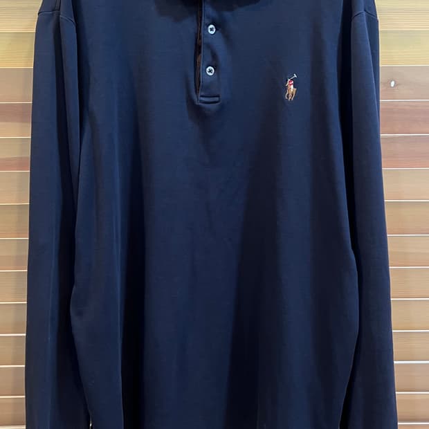 폴로랄프로렌 남성 블랙 코튼긴팔 카라티셔츠

