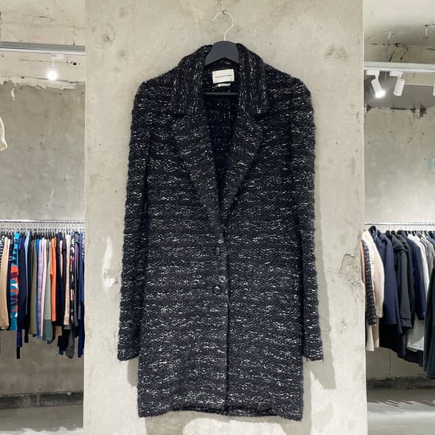 이자벨 마랑 에뚜왈 차콜 스트라이프 체스넛 버튼 알파카 울 자켓