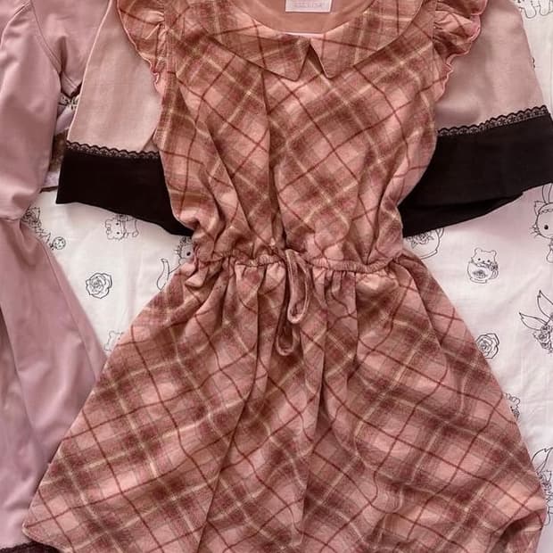 빈티지 리즈리사 히메갸루 딸기초코 체크 원피스