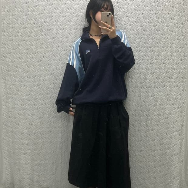 아디다스 스포티 자수로고 반집업 스웻셔츠 맨투맨 110 C06399