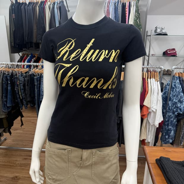 빈티지 Cecil McBee 블랙 슬림 로고 반팔티