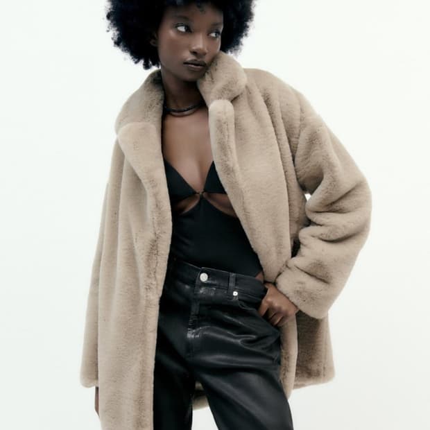 자라 퍼자켓 페이크퍼 하프코트 베이지 겨울 아우터 테디베어