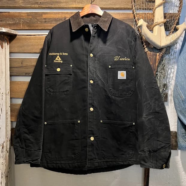 [XL]90's 칼하트 USA Made 빈티지 워싱 블랙 초어 워크 자켓