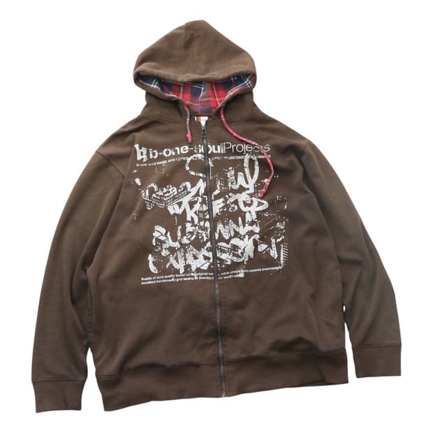 B-ONE-SOUL 비원소울 그래피티 로고 체크 후드 집업 (XL)