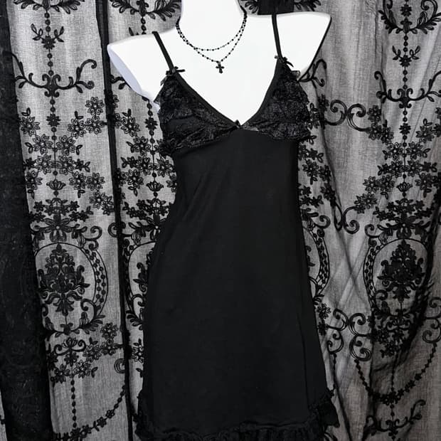 Black lace slip dress