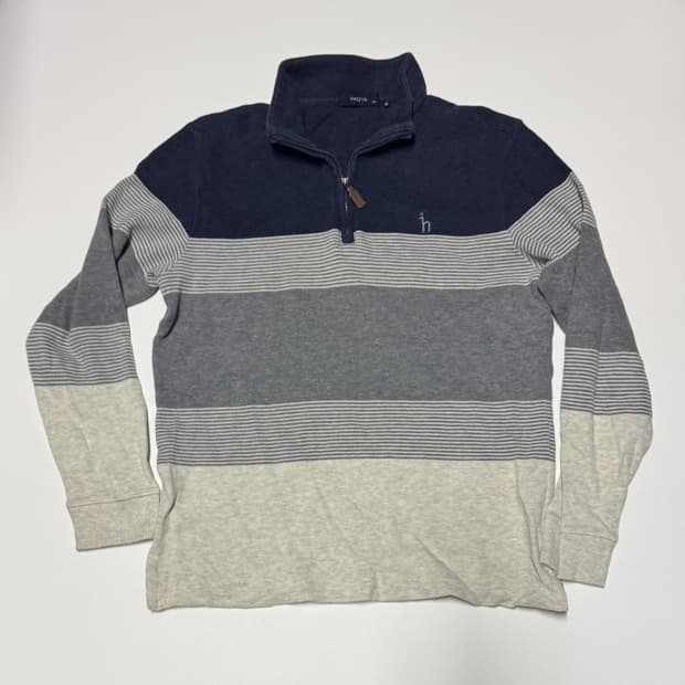 헤지스 hazzys 스트라이프 반집업 코튼 니트 L