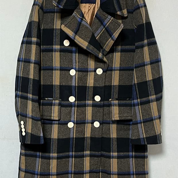 빈폴 여자 롱 모직자켓 새상품 체크 캐주얼 M 95 66