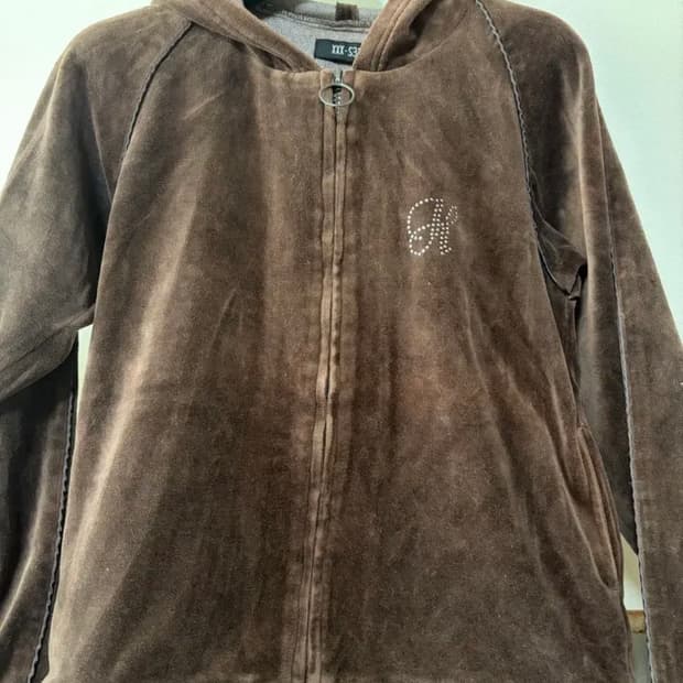 빈티지 벨벳 브라운 후드집업