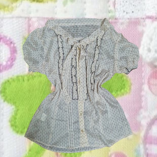 일본 빈티지 도트 프릴 블라우스 반팔 셔츠 딸기우유 핑크 갸루 로걀탑