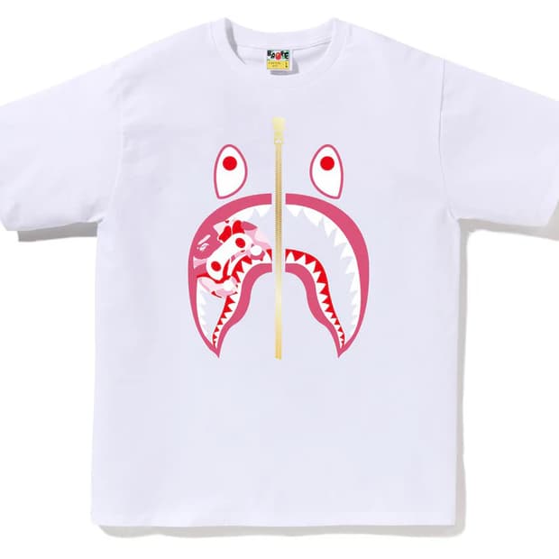 [S] 베이프 ABC 핑크 카모 샤크 마일로 반팔티 화이트