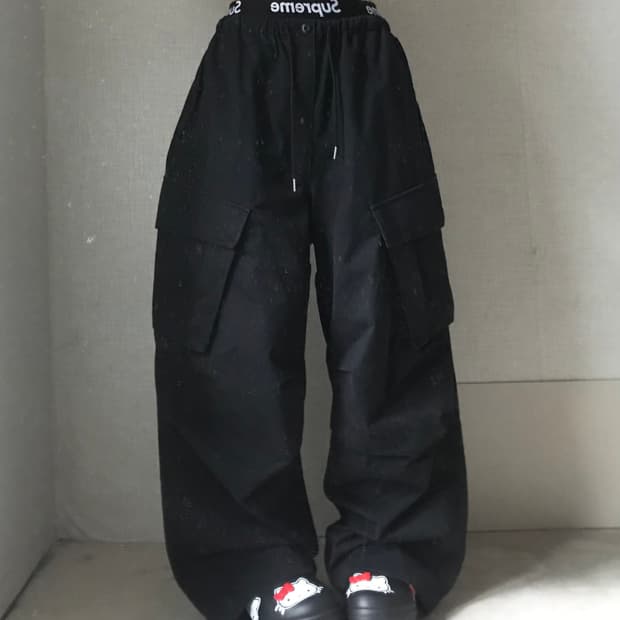 블랙 와이드핏 카고팬츠