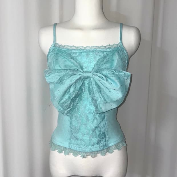 민트 레이스 프릴 빈티지 로맨틱 나시 일본 히메 갸루 st