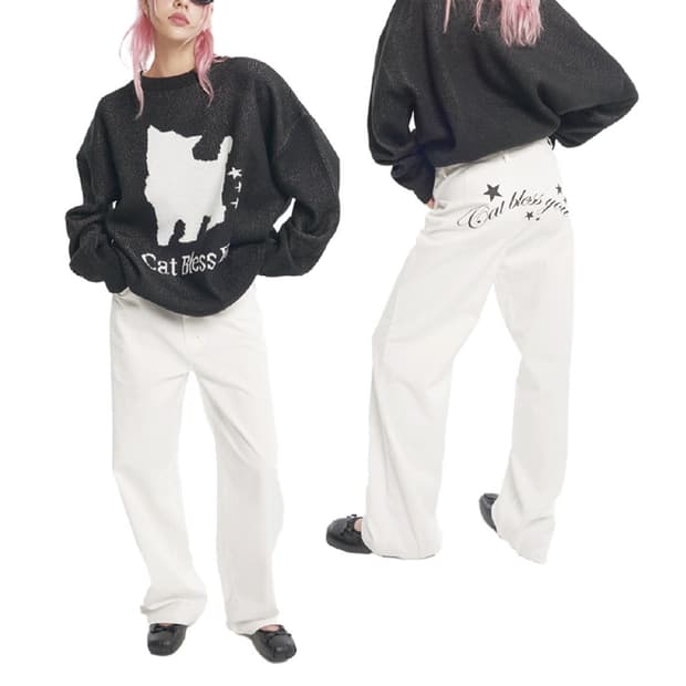 잇자바이브 NO COLOR STAR CAT KNIT BLACK
