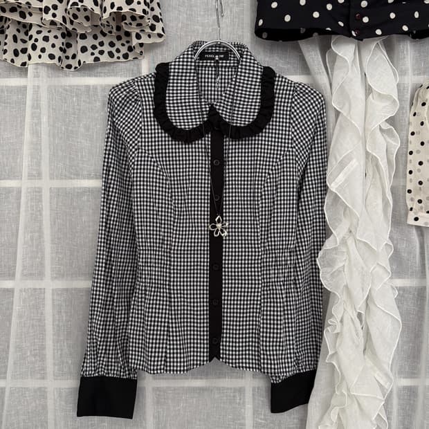 Check Lace Collar Shirt 0208