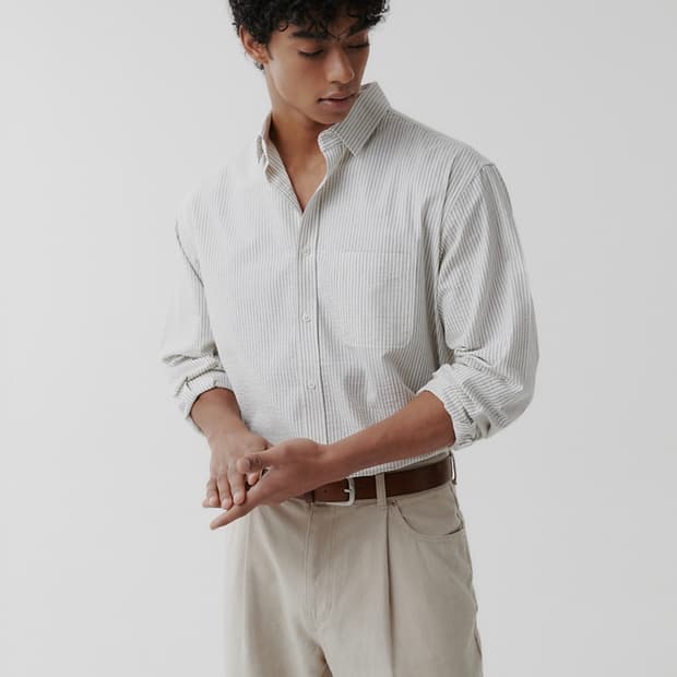 [L] 수아레 링클 스트라이프 셔츠 아이보리