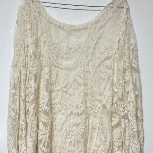 See through embroidery top ivory