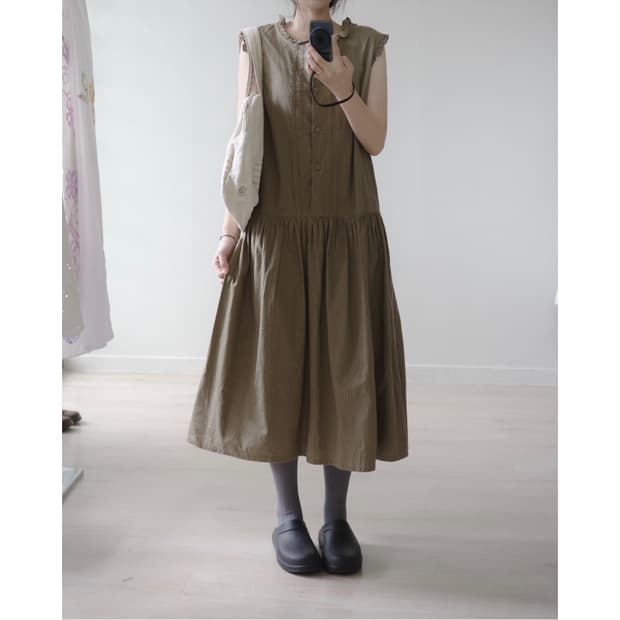 khaki brown frill one-piece
