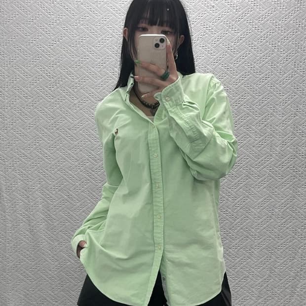 폴로 랄프로렌 캐주얼 피스타치오 그린 슬림핏 셔츠 L C09128