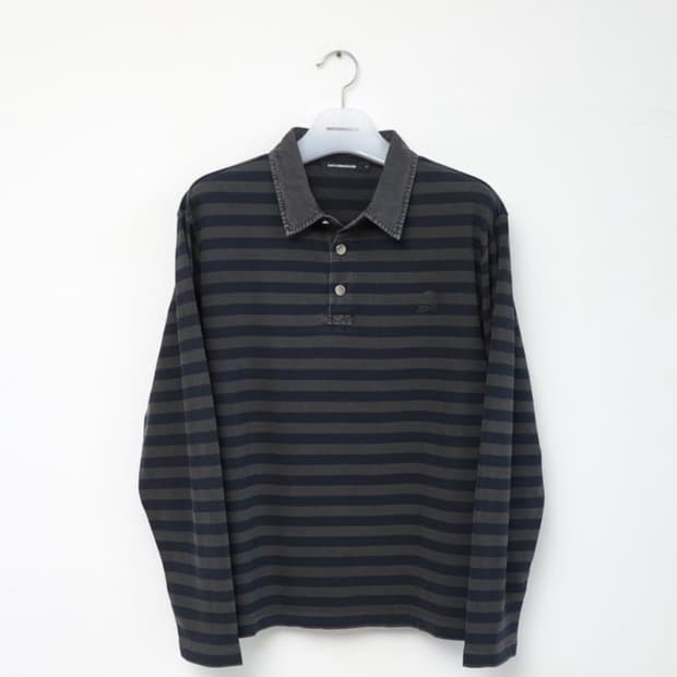 VTG 스트라이프 폴로 티셔츠 2 dyed blue