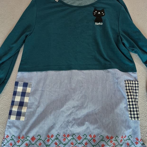 일본빈티지 하나모토 청록 네코 자수 롱 슬리브하나모토빈티지에서 구매후 한