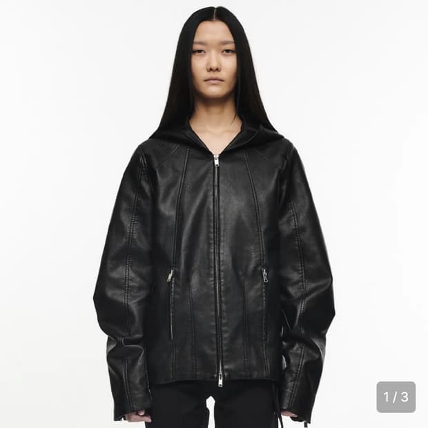 나체 레더 후디 자켓 블랙