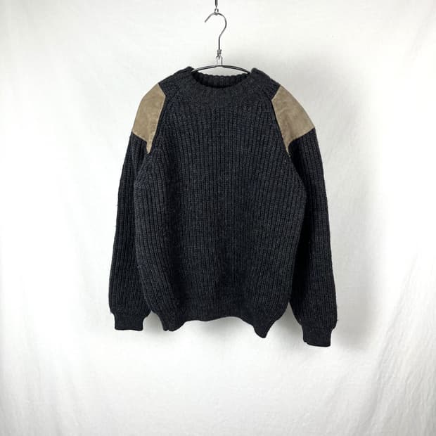 90s Vintage (maede in uk) 헤비 울 가죽패치 니트 