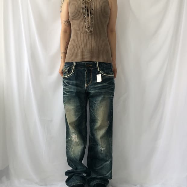 Lace up point ribbed sleeveelss