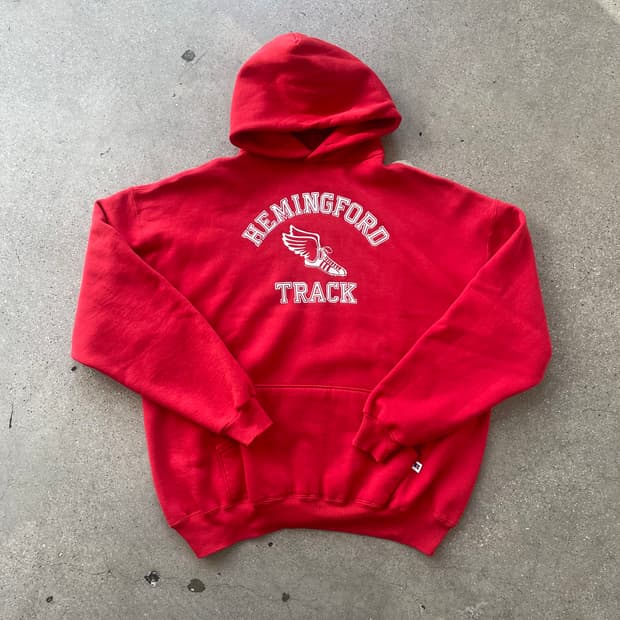 빈티지  러셀 애슬레틱 후드 레드(track화이트)made in usa 