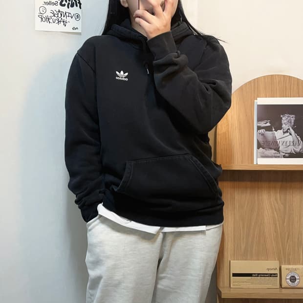 [정품] 아디다스 블랙 트레포일 후드티 [ M ]