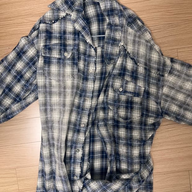 러프넥 워싱 체크셔츠