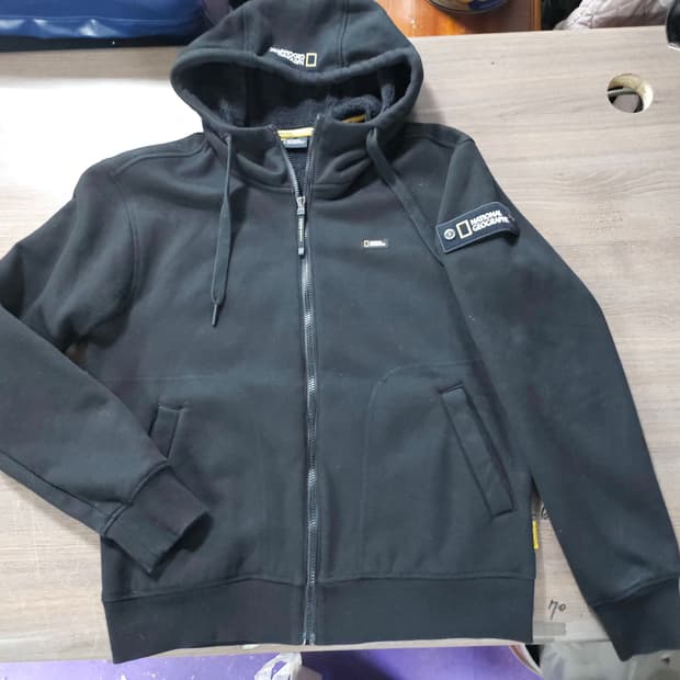 내셔널지오그래픽 기모 후드집업 블랙 95  M