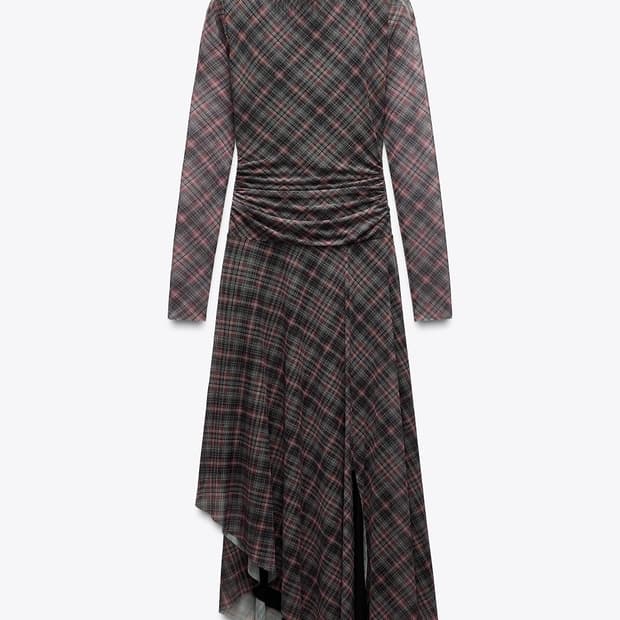 자라 체크 튤 드레이프 원피스 (쉬폰)