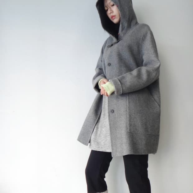 Hound check reversible hoody coat / grey