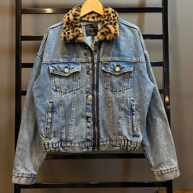 [XS] 자라 ZARA 트라팔룩 레오파드 퍼카라 데님 자켓 청자켓 6.9